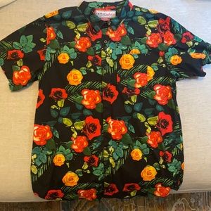 Black button down shirt with Rose pattern.